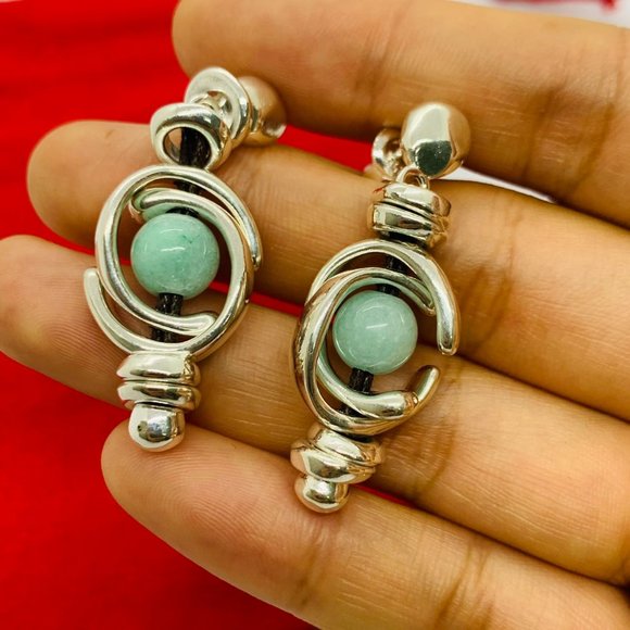 UNO de 50 PLANETS EARRINGS-a unique dual moon design with a central amazonite - Picture 1 of 10